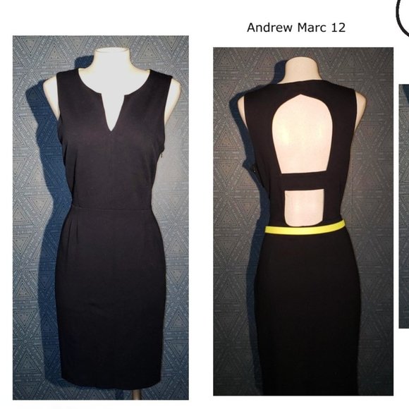 Andrew Marc black dress neon lime lining open back - Picture 1 of 11